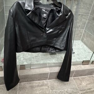 Urban Outfitters Black Cropped Faux Leather Jacket
